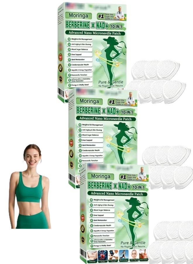 مورينجا 3-صندوق رقعة المورينجا، رقعة مورينجا احترافية جديدة 10 في 1 نانو ميكرو دارتس، رقع جديدة من البربرين، رقع طبيعية لتخسيس الجسم للنساء والرجال، مناسبة لجميع أنواع البشرة - Image 1